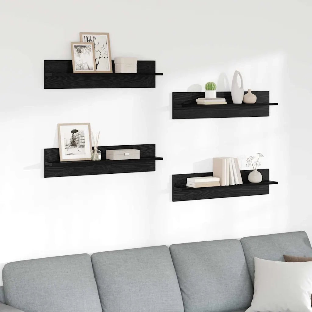 Scaffali da parete 4 pcs Rovere Nero 80 x 11,5 x 18 cm