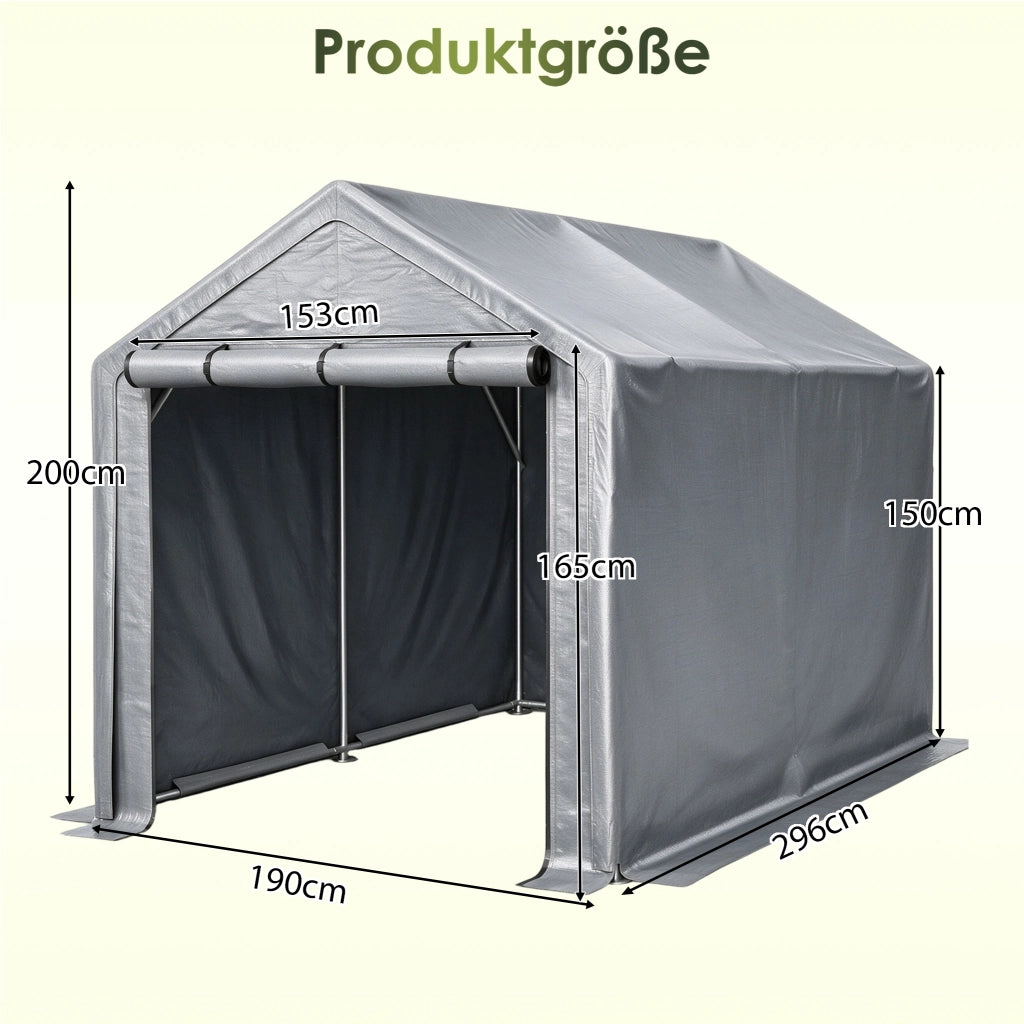 Casetta da giardino per biciclette e attrezzi con porta avvolgibile in metallo grigio scuro 296 × 190 × 200 cm