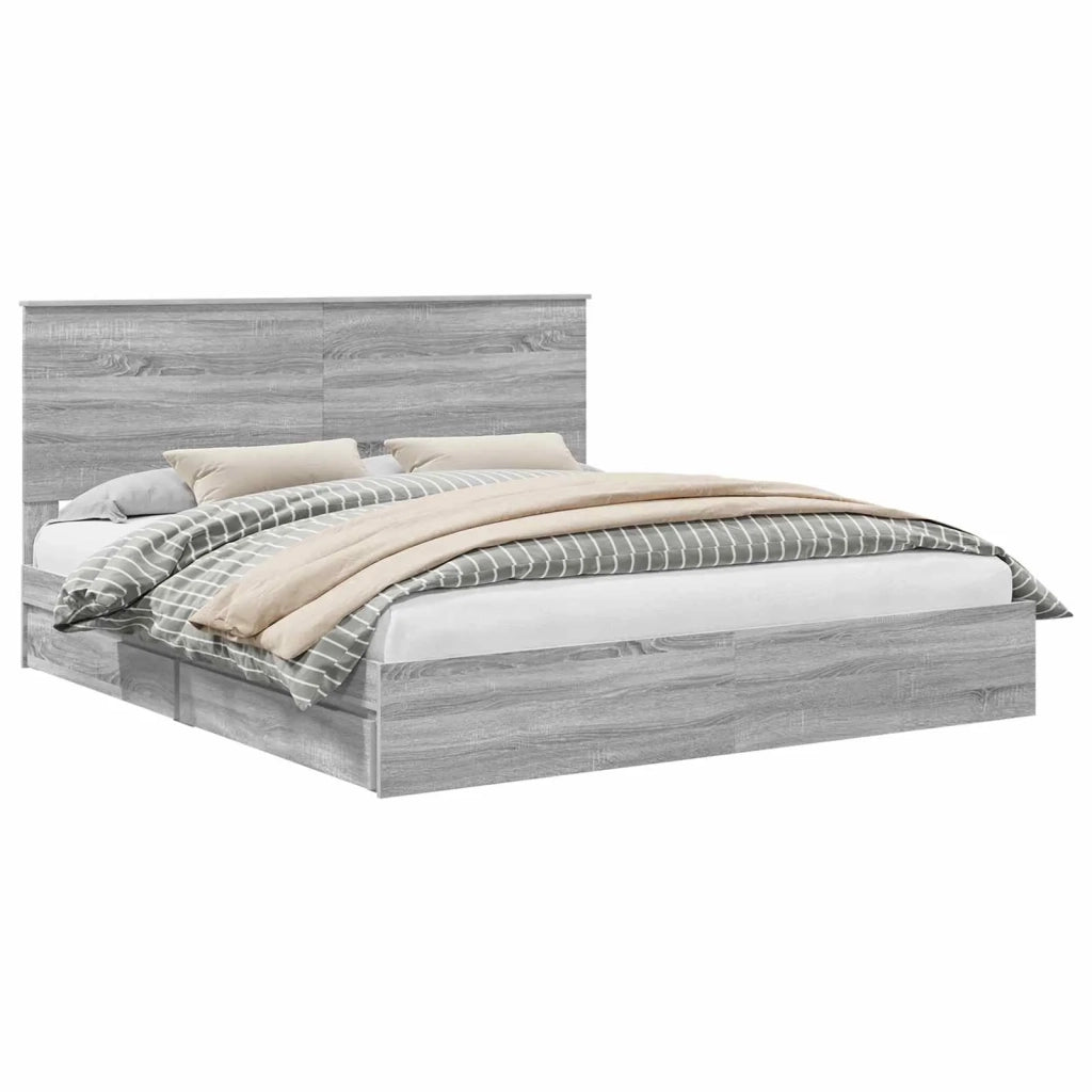 Letto con Contenitore con testiera Grigio Sonoma 200 x 200 cm