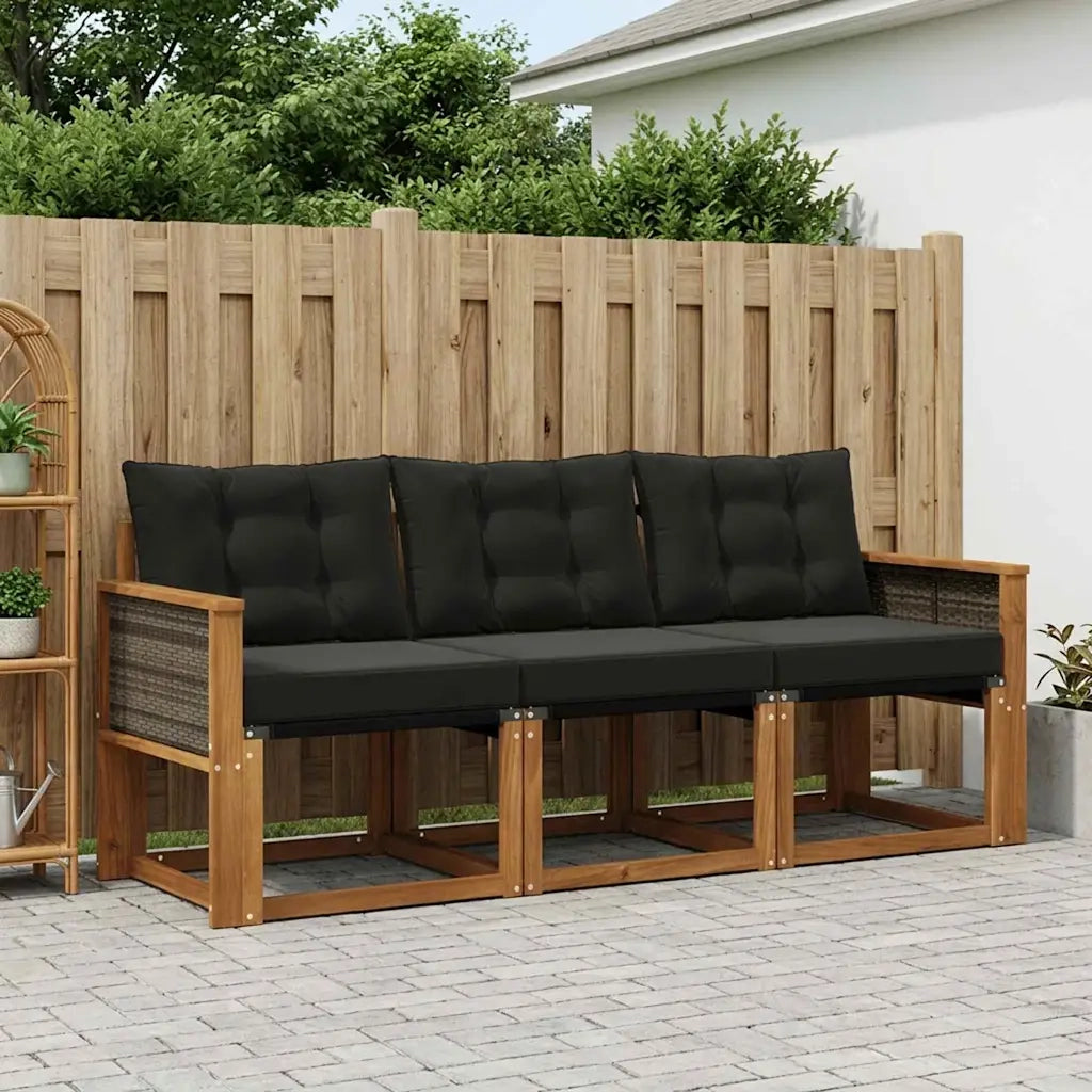 Set di divani da esterno con cuscino 3 pcs Naturale e Nero 3381740