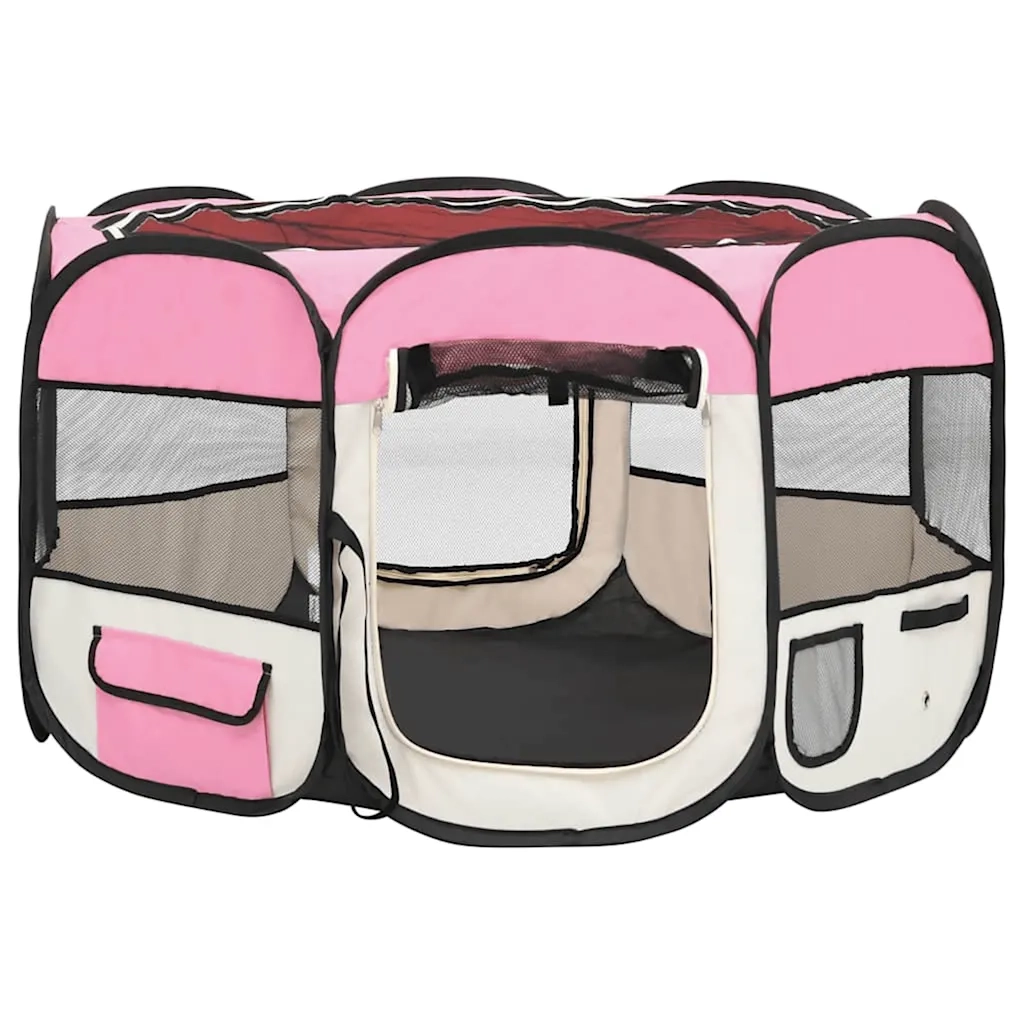 Box per Cani Pieghevole con Borsa Trasporto Rosa 110x110x58 cm 171010