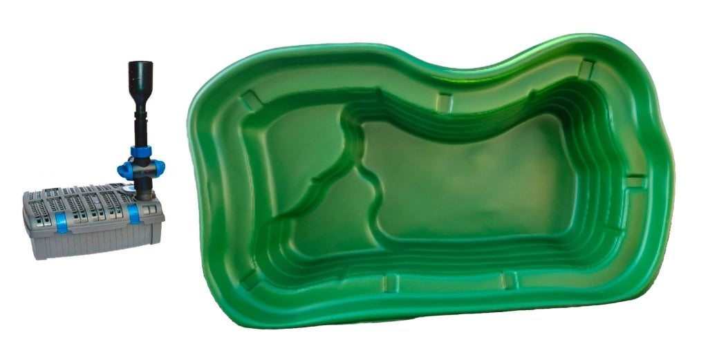Kit Laghetto Artificiale + Pompa Filtro da Giardino 235x140x60 cm in Polietilene 1000 Litri Verde