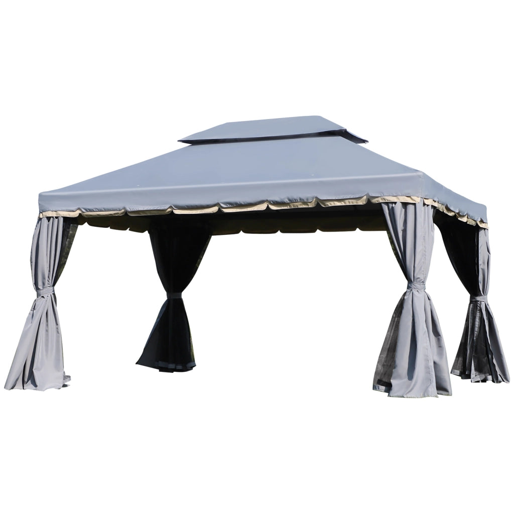 Gazebo per giardino esterno 4x3m con tetto doppio pareti e zanzariere grigio ¨C zephmum ¨C 400x300xH cm