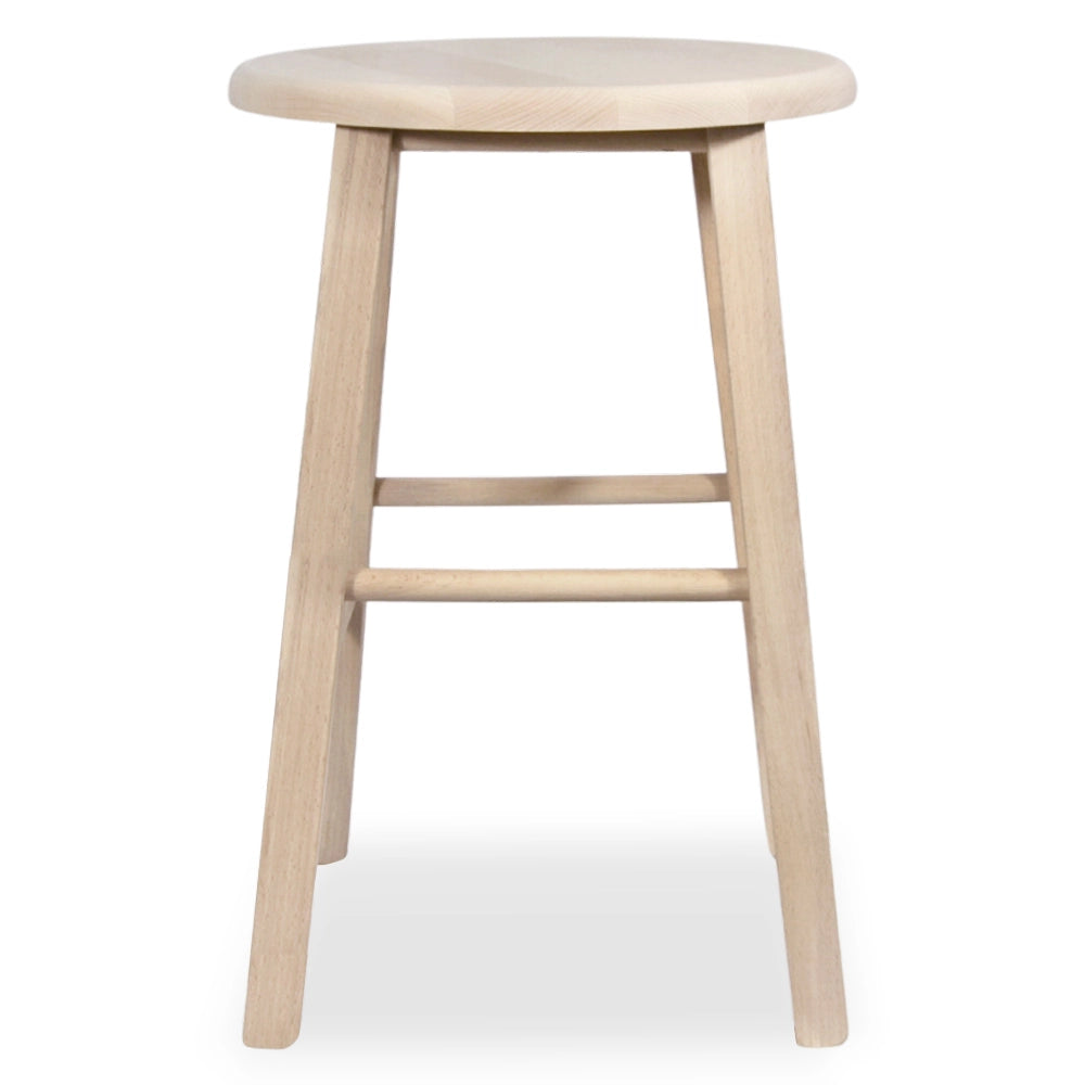 Sgabello in legno grezzo da dipingere h 47 cm con seduta rotonda e gambe curve