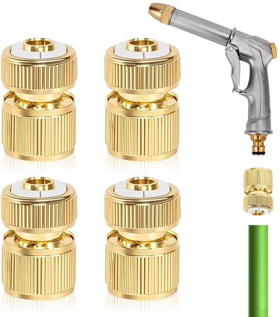 Connettore per tubi da giardino 1/2 pollice - Set rapido di connettori in ottone - 4 pezzi - Facile da installare