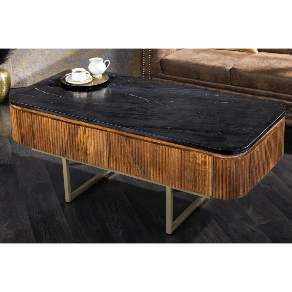 Tavolino basso rettangolare ORION 110 cm in legno di mango massiccio e marmo nero