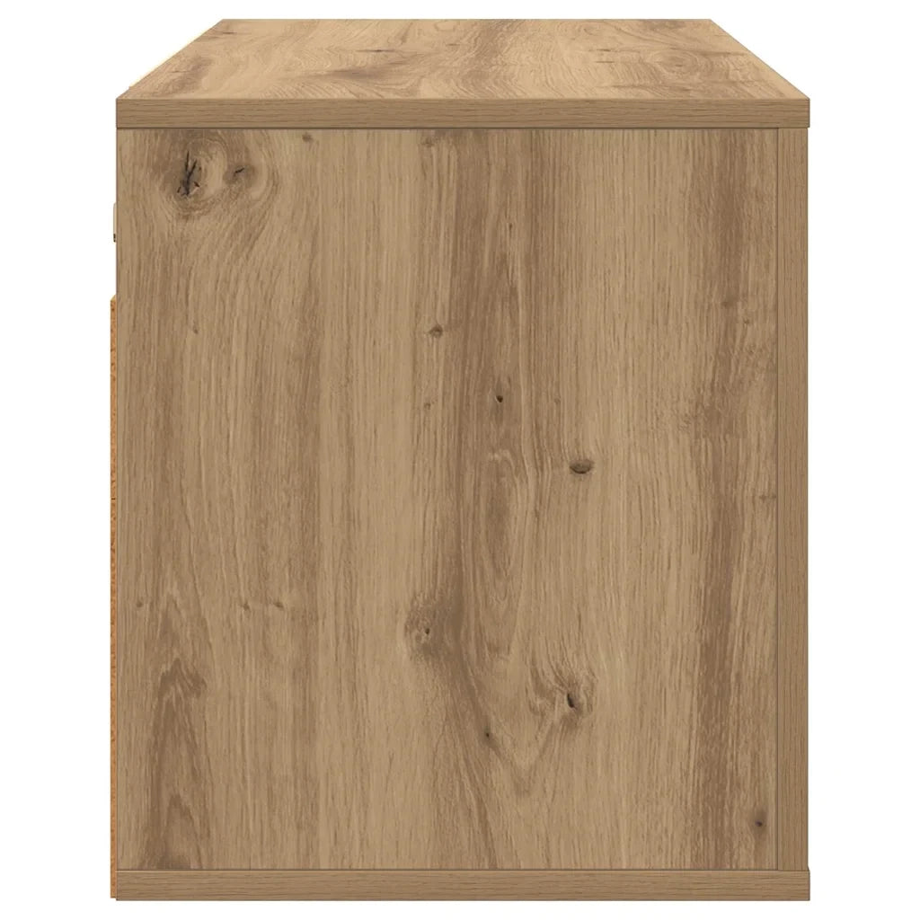 Mobile TV rettangolare moderno a parete con vani portaoggetti funzionali 80 x 34,5 x 40 cm in legno di rovere lavorato a mano 02_0052703