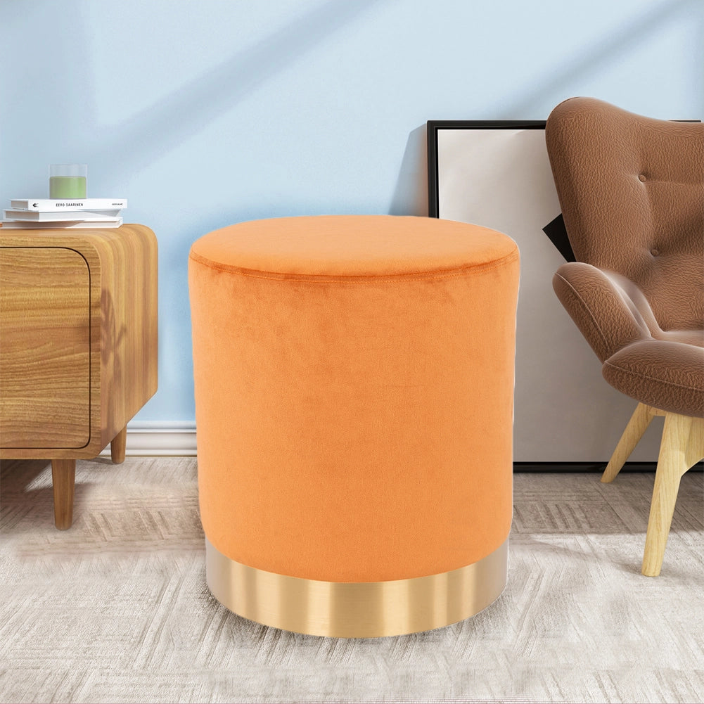 Pouf Poggiapiedi in Velluto Terracotta Struttura Legno 31x31x38 cm Base dorata Metallo