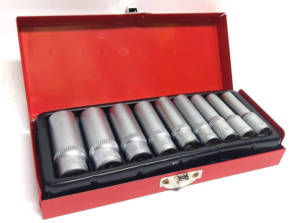 SET DI CHIAVI BUSSOLA LUNGHE DA 1/4 CHROME VANADIUM 5 - 13 mm 9 PEZZI CANDELETTE