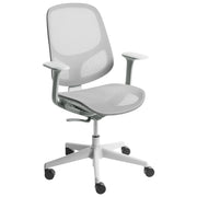 Sedia da ufficio grigio in rete con base girevole, braccioli e altezza regolabile per ufficio domestico e open space