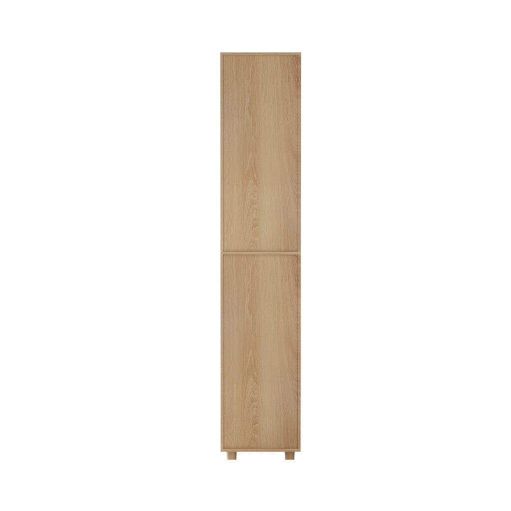 Mobile alto da bagno in stile Mid-Century, con ante a doppia porta e ripiani aperti, 32 x 30 x 169 cm, finitura effetto rovere