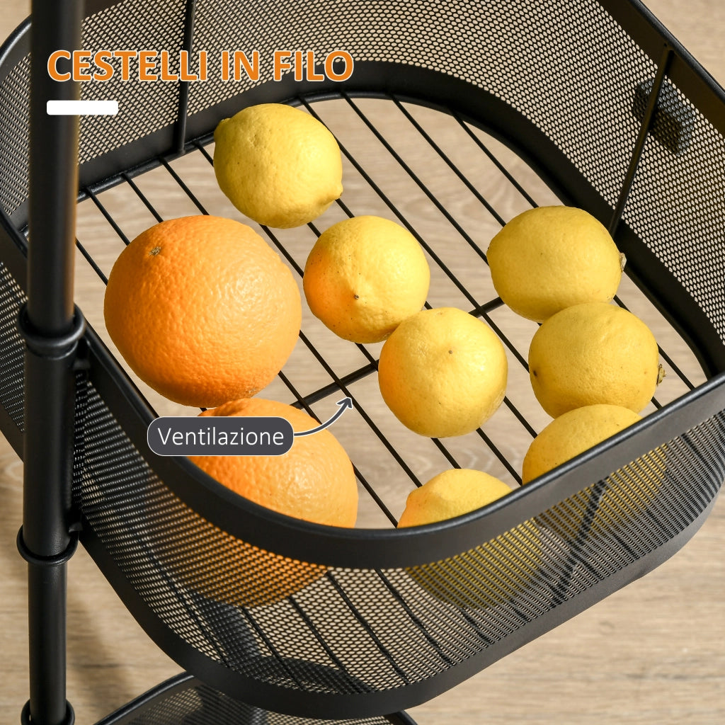 EasyComfort Carrello Portavivande con 4 Cestelli, Piano d'Appoggio e Ruote, in Acciaio e PP, 33x33x77 cm
