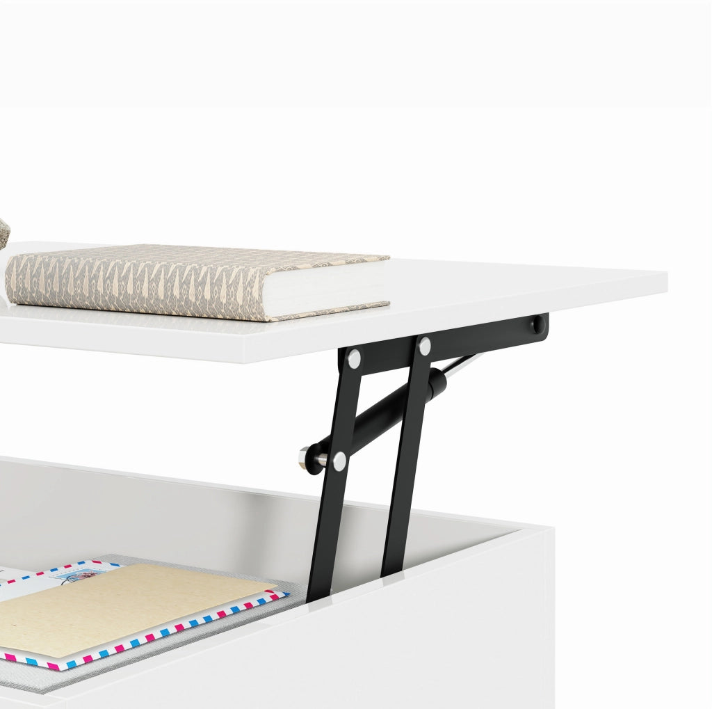 Tavolino da caffè elevabile 100x50x33/47;5 cm bianco lucido con LED e vetro temperato
