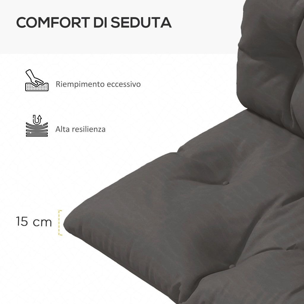 Set 3 Pezzi Cuscini da Giardino per Divani e Pallet in Poliestere con Imbottitura Spessa, Grigio Carbone