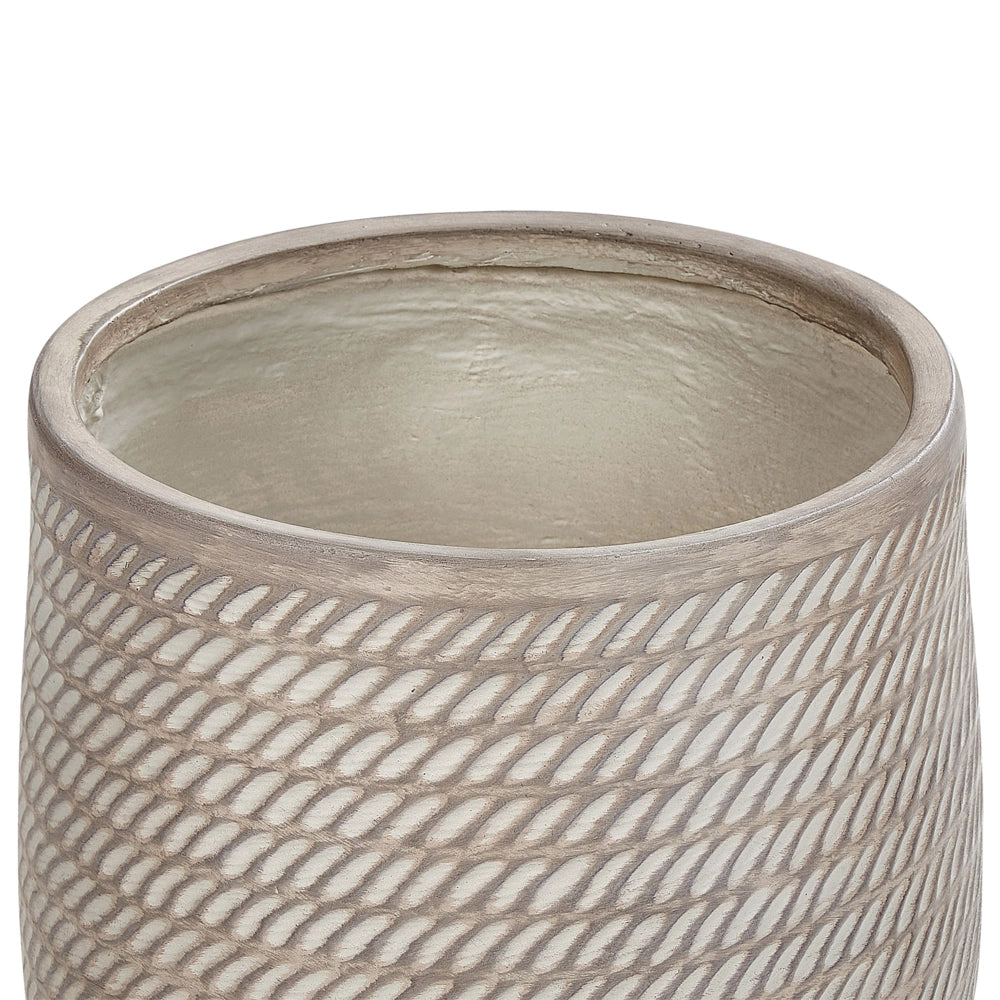 Vaso rotondo per piante in fibra di argilla con motivo in rilievo beige ⌀ 39 cm giardino terrazzo