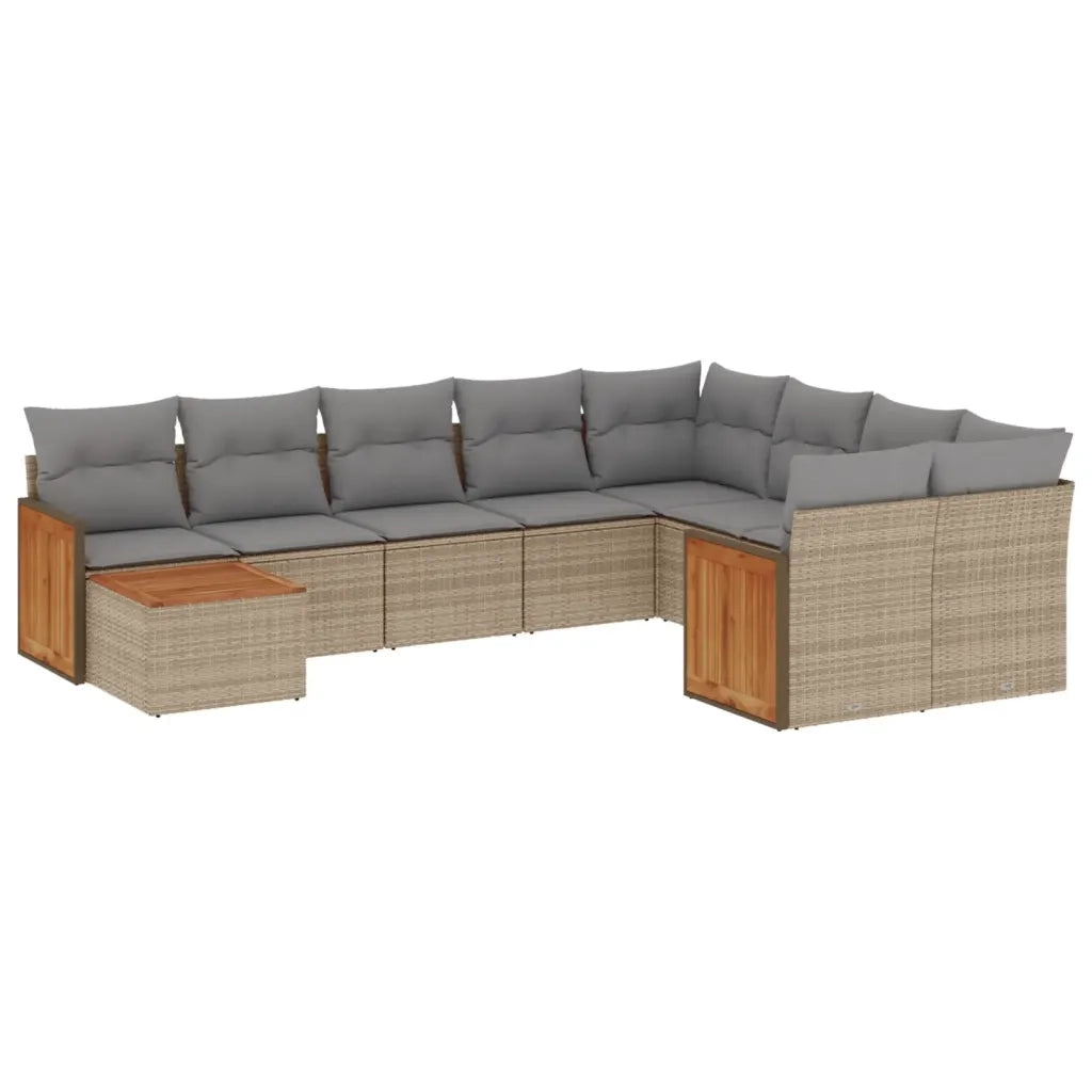 Set Divano da Giardino 10 pz con Cuscini Beige in Polyrattan 3227998