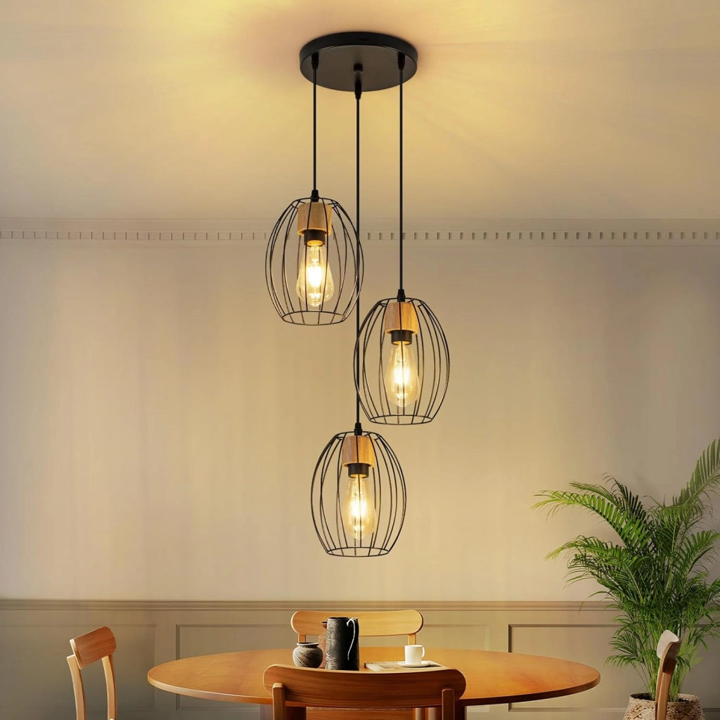 Lampada a sospensione ZMH in metallo nero E27 con 3 luci vintage altezza regolabile lampadina non inclusa