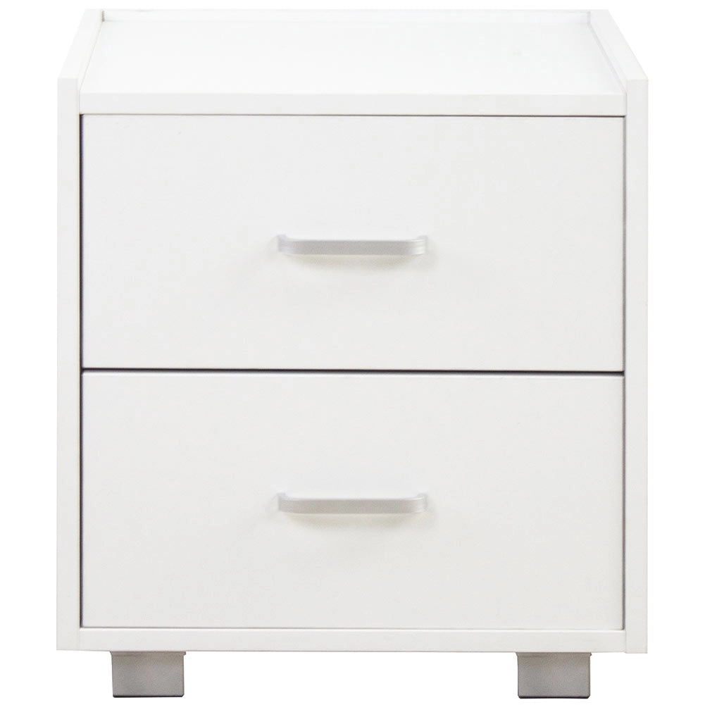 Comodino Bianco 2 Cassetti in Legno Design Moderno Minimal 40x43x44 cm