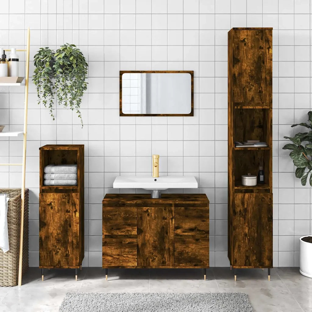 Armadietto Bagno | Armadio da bagno Rovere Fumo 80x33x60 cm in Legno Multistrato