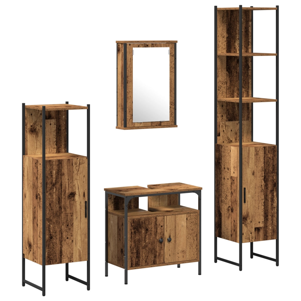 Set di Mobili da Bagno in 4 Pezzi Legno Invecchiato