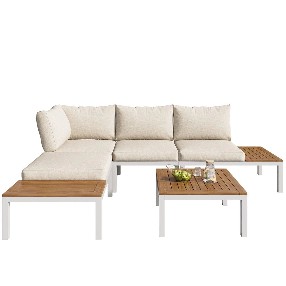 Set Salotto da Giardino con Divani e Tavolo ¨C Xylo ¨C Acciaio Zincato, Acacia, Beige
