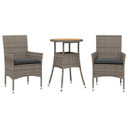 Set Pranzo da Giardino 3pz | Set Salotto da Giardino con Cuscini Polyrattan Acacia Grigio