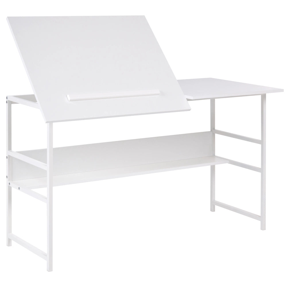 Scrivania da ufficio per casa con piano regolabile e ripiano inferiore in truciolato 140 x 50 cm bianco Design minimalista