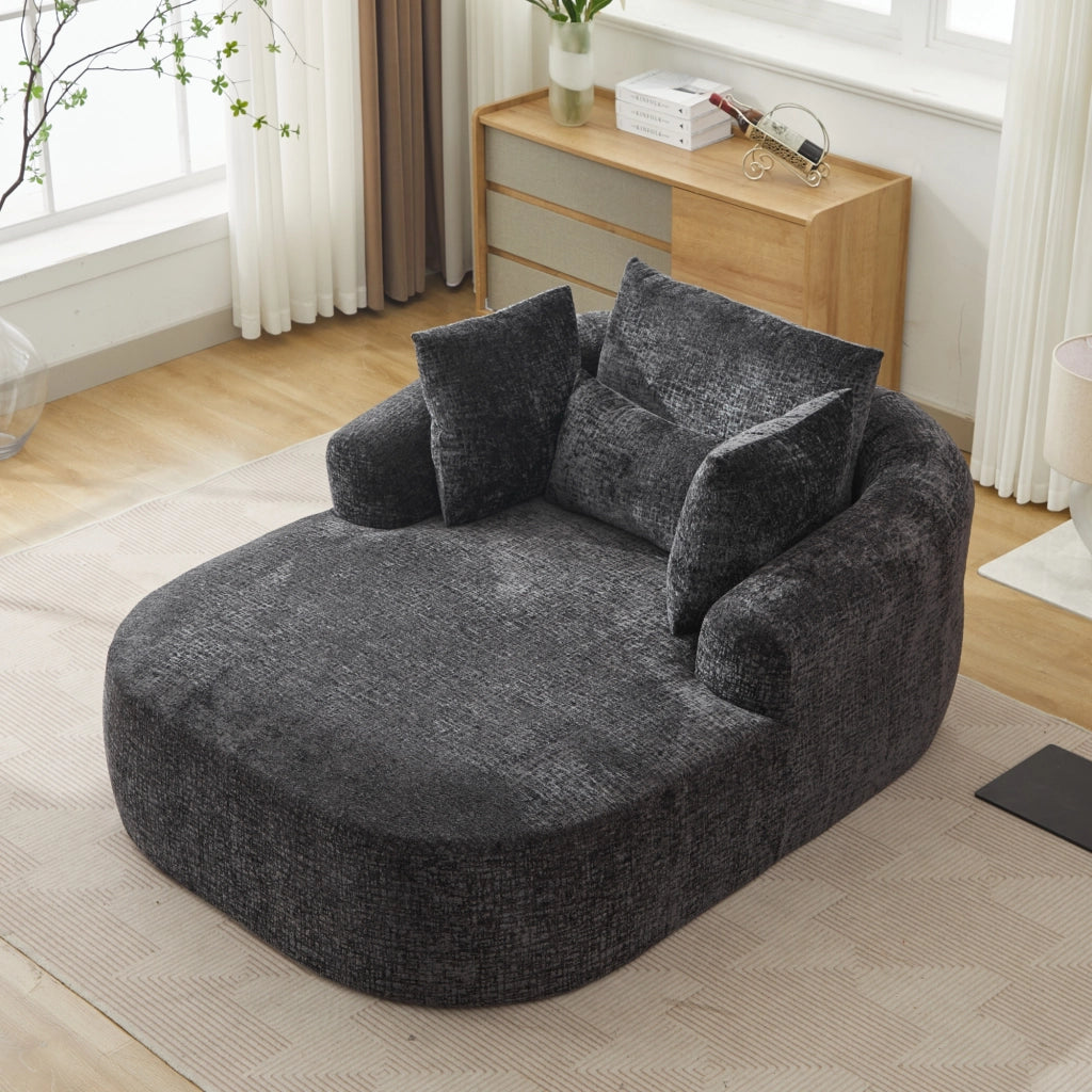 Divano chaise longue imbottito in velluto a coste con cuscino, letto estraibile per salotto, nero, senza montaggio