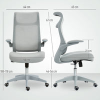 Sedia da Ufficio Ergonomica con Braccioli Regolabili Schienale a Rete e Poggiatesta Grigio