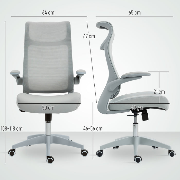 Sedia da Ufficio Ergonomica con Braccioli Regolabili Schienale a Rete e Poggiatesta Grigio
