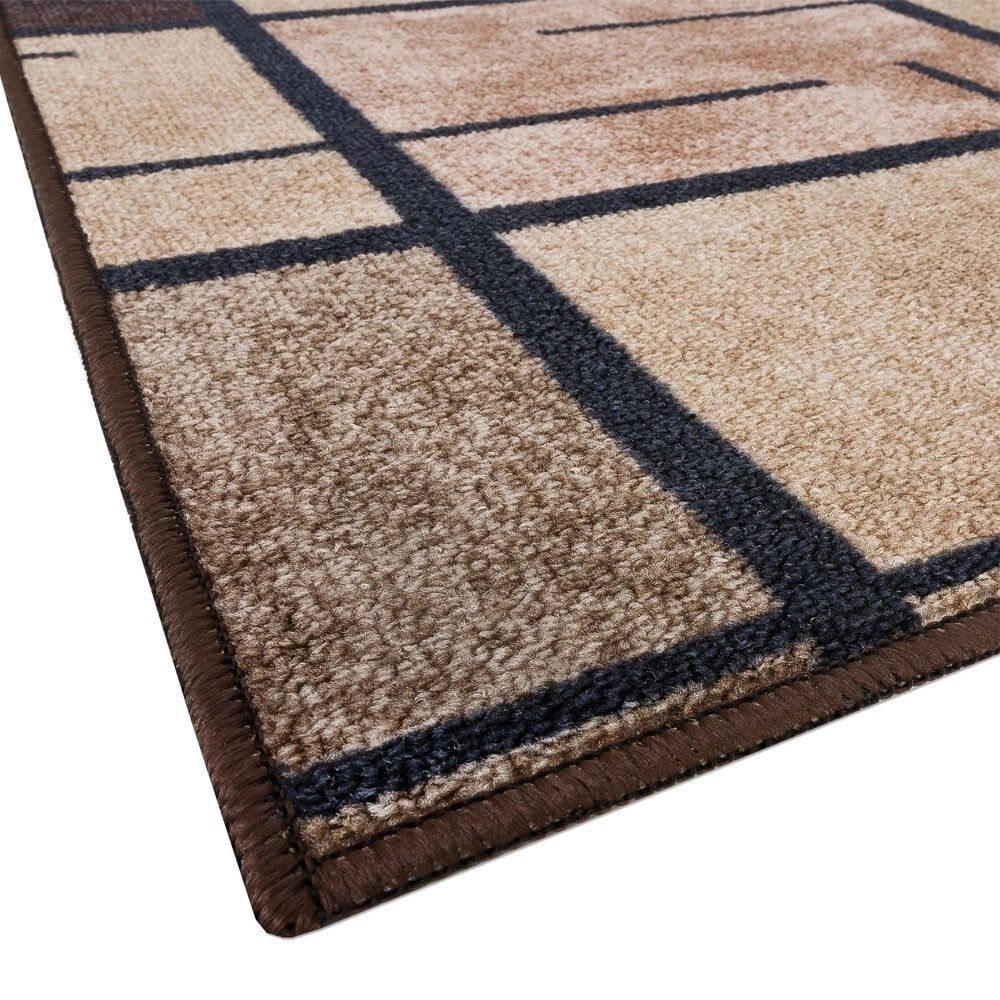 Tappeto Cucina Bordato Antiscivolo 50x115 Cm Moderno Passatoia Colori Accesi Marmorizzato Marrone