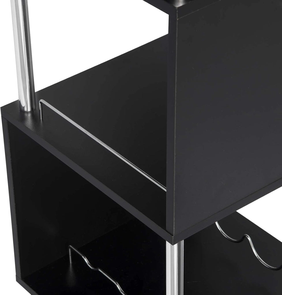 Tavolo da Bar con 3 Ripiani con Portabottiglie Vino, Bancone per Cucina in Metallo & MDF, Tavolo Alto per Home Bar, Cucina, 113 x 40 x 105 cm, Nero