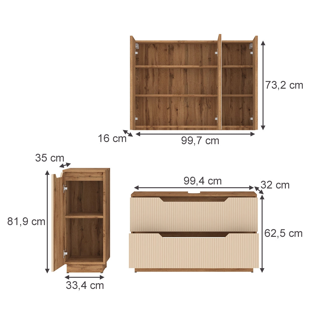 Vicco Set di mobili da bagno Rovere/cashmere a righe 3 parti