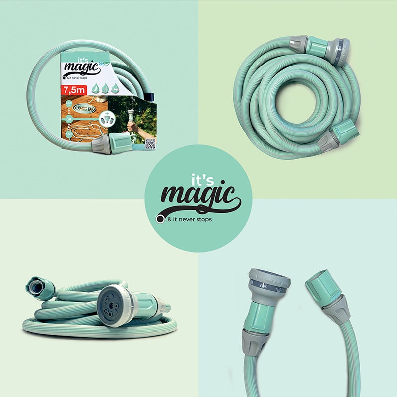 Idroeasy, Tubo Estensibile da Giardino 15 Metri con Doccetta 6 Funzioni e Raccordi, Tubo Giardino 1/2” Antitorsione e Antinodo,Estensibile Fino a 3 Volte la Sua Lunghezza Iniziale, Made In Italy