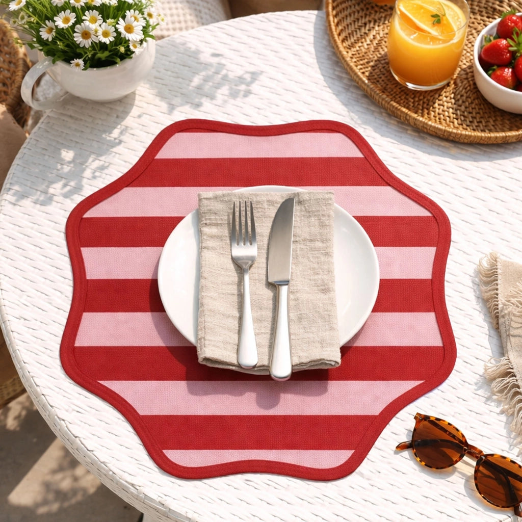 Hart, Tovaglietta Americana set da 6, Bordo Ondulato, Fantasia a Righe Made in Italy, 40x40 cm Rosso