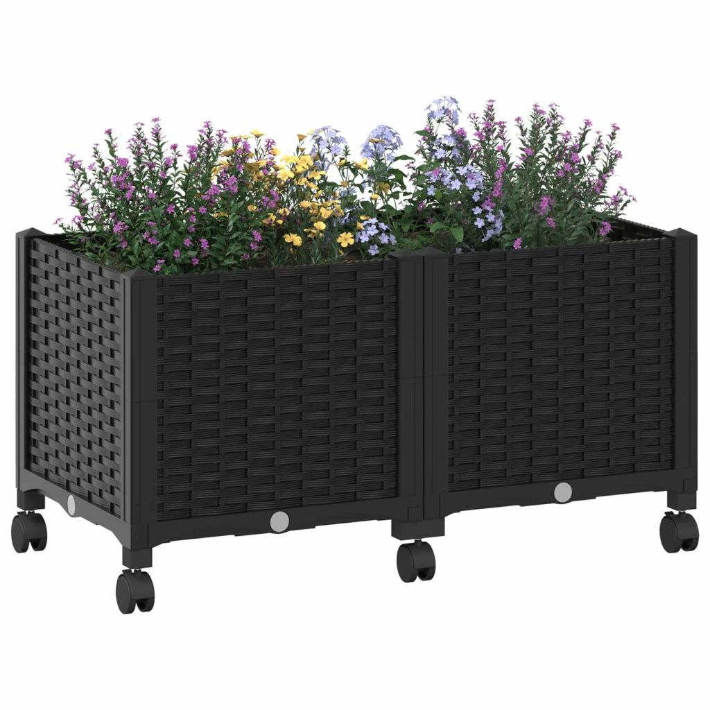 Vaso da Giardino con Ruote Nero 80 x 40 x 44 cm PP 3422960