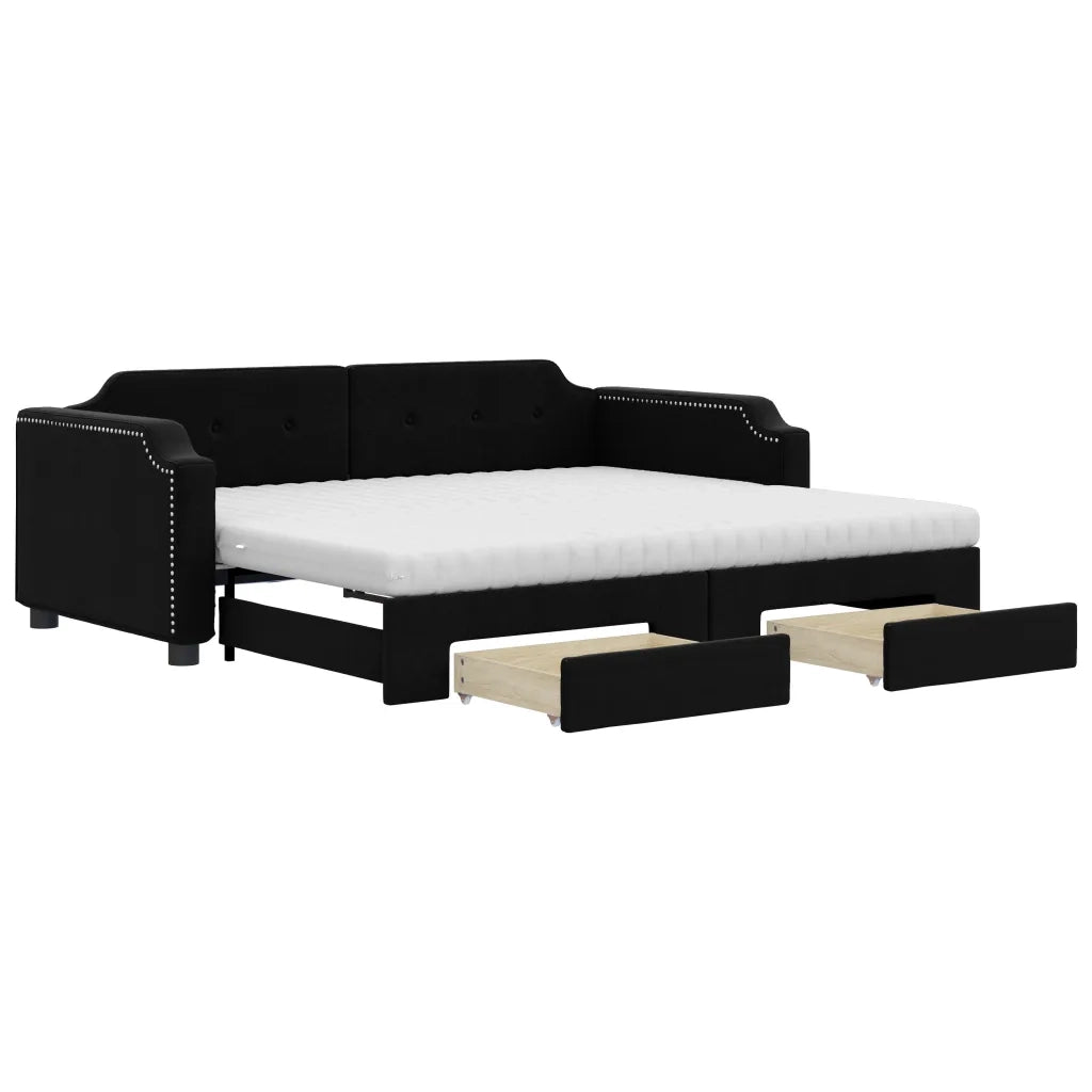 Divano Letto Estraibile con Cassetti Nero 90x190 cm in Tessuto 3197700