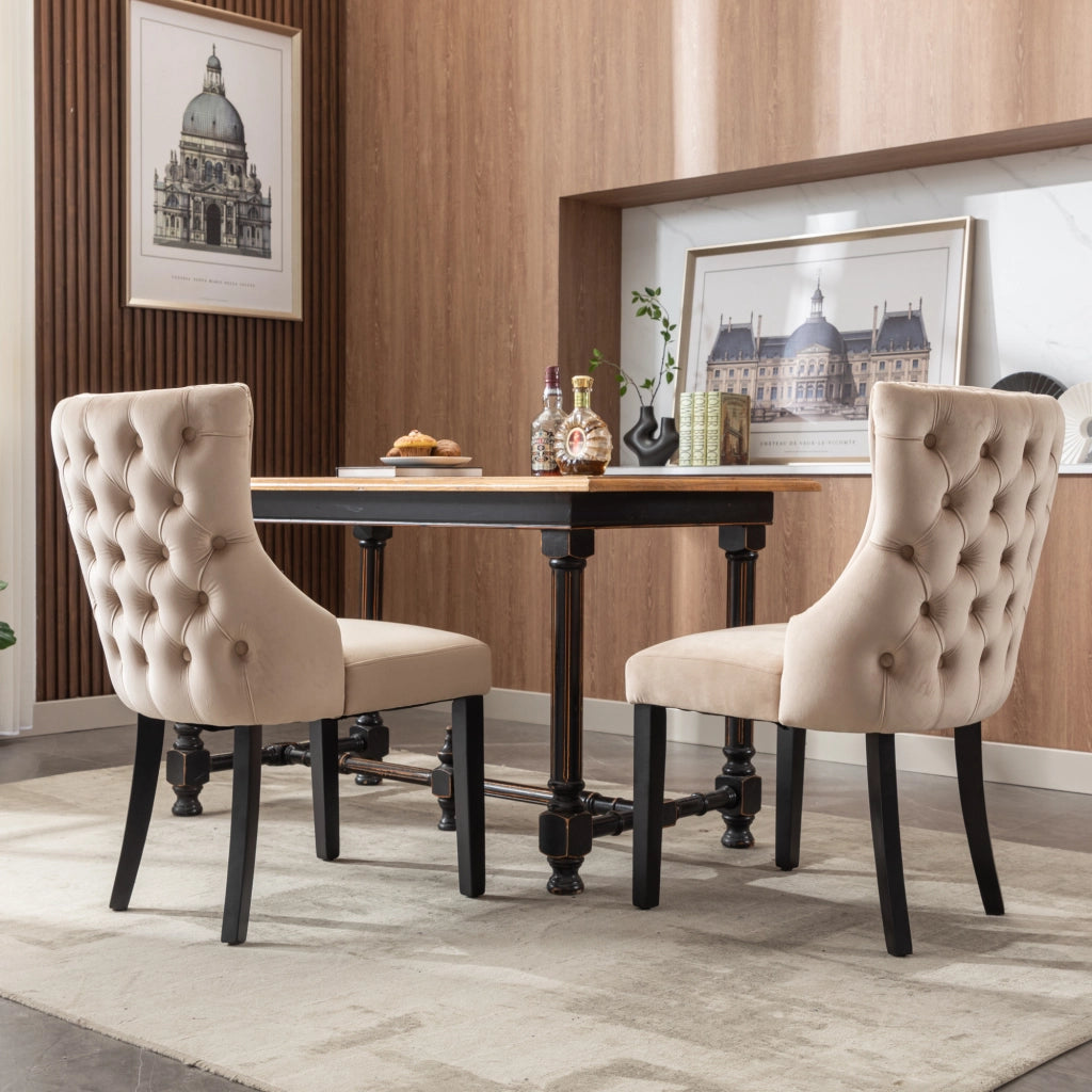 Sedie da Pranzo Imbottite in Velluto ¨C Xylo ¨C Beige, Gambe in Legno Massello, Set 2 Pezzi