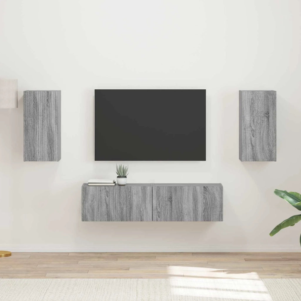 Set mobile TV 4 pz-Credenza per TV Grigio Sonoma Legno multistrato 478436