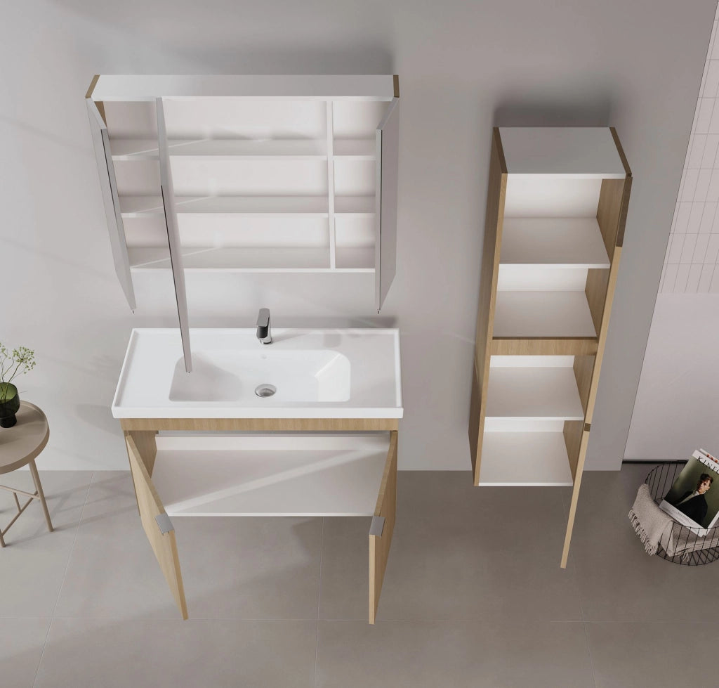 Set mobile lavabo con specchio (2 pezzi) "Desna 100" - 100 x 45 x 58 cm - Rovere