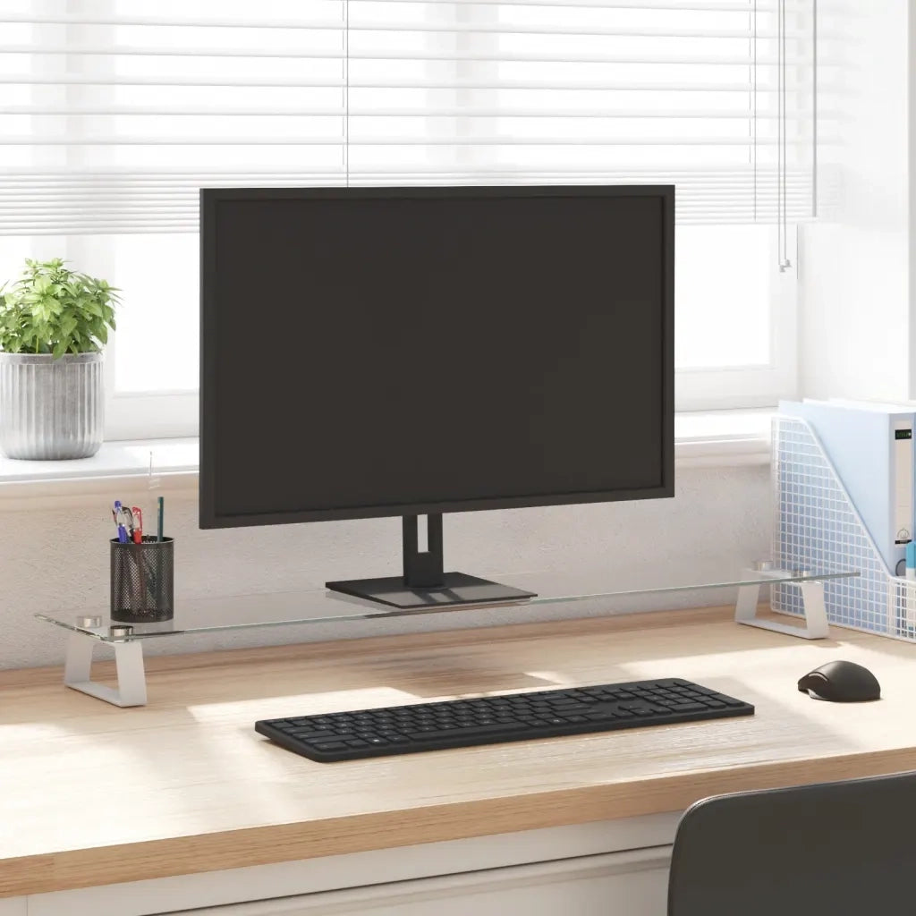Supporto per Monitor Bianco 100x20x8cm Vetro Temperato Metallo 374218