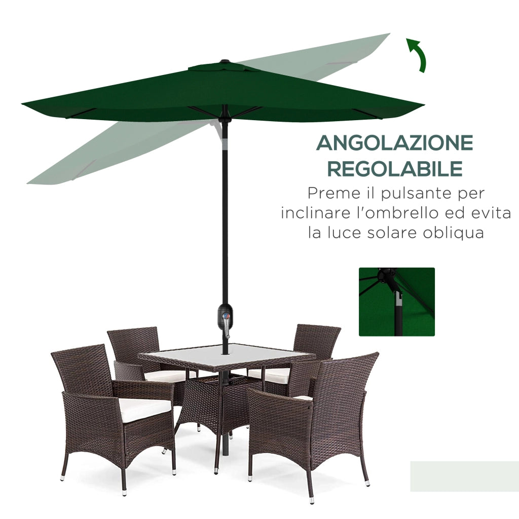 Ombrellone da Giardino Rettangolare Inclinabile ¨C zephmum ¨C Verde 2x3 m