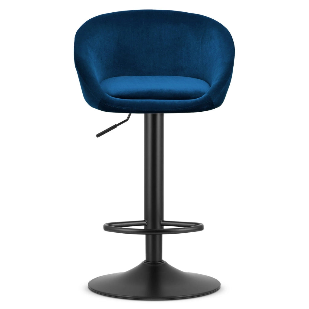 Set di 2 sgabelli bar East in velluto blu e metallo nero