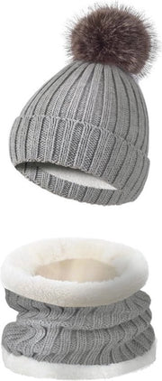 Set di cappello e sciarpa a due pezzi per donne - Cappello in pile soffice con set di sciarpa - Cappello e sciarpa in pile soffice per uomini - Adatto per cappelli da sci e attività all'aperto - colore grigio