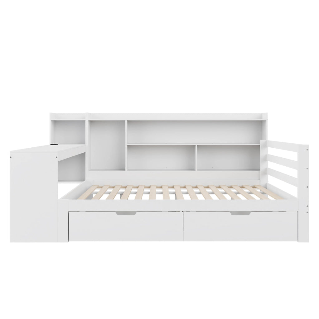 Divano letto 140x200 cm multifunzionale con scrivania e presa in legno bianco
