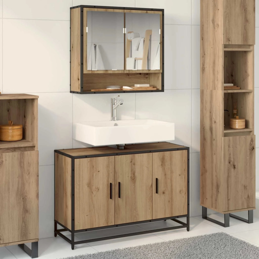 Mobile da Bagno con porta Rovere artigianale 90 x 33 x 60 cm 883618