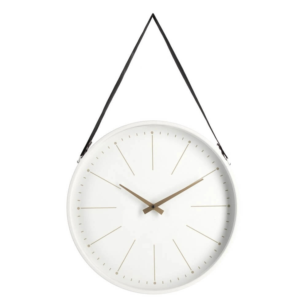 Orologio da Parete Rotondo Nero con Cinghia in Pelle Dorato - SIL