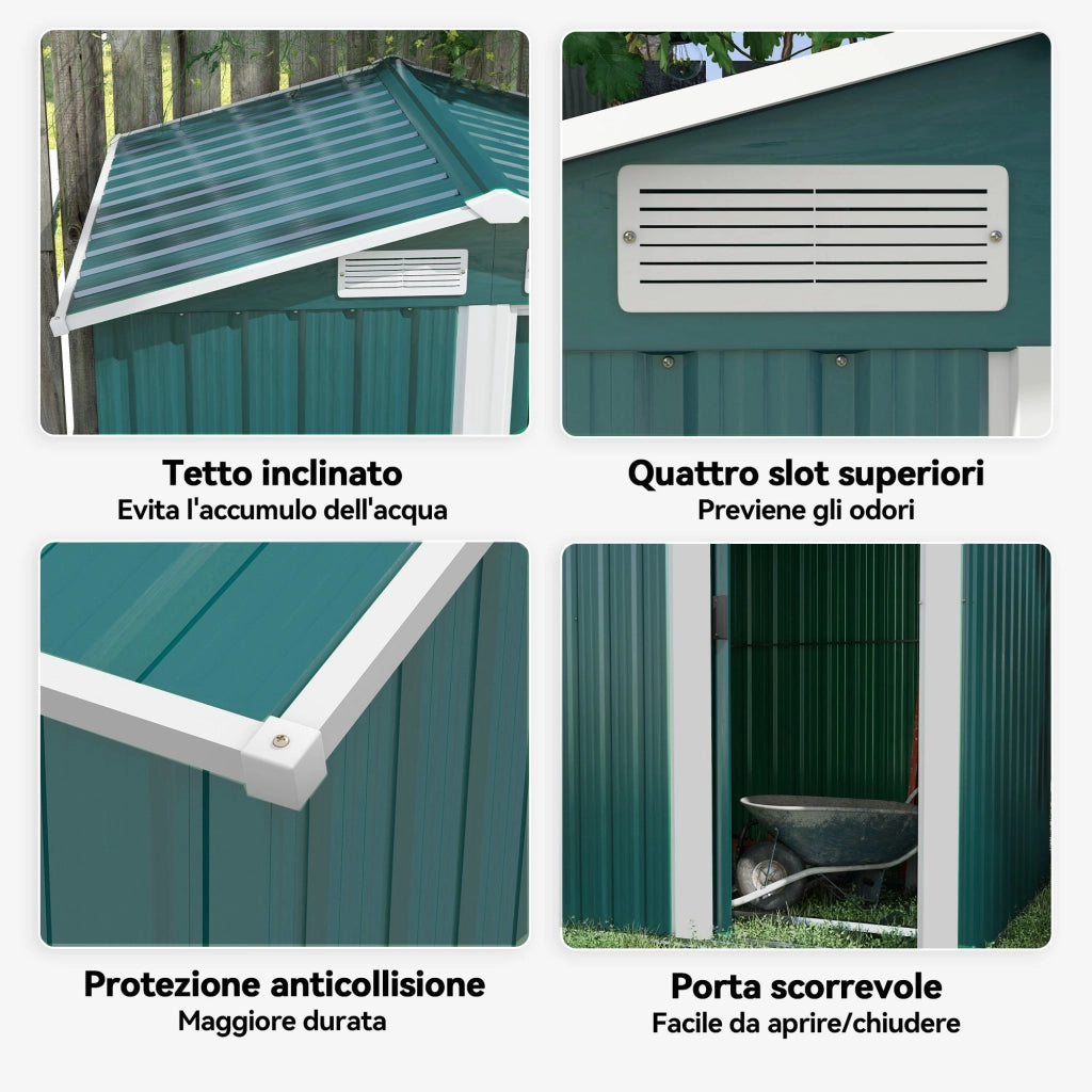 Casetta da Giardino Porta Attrezzi in Acciaio ¨C Zephmum ¨C Verde, 152x132x188 cm