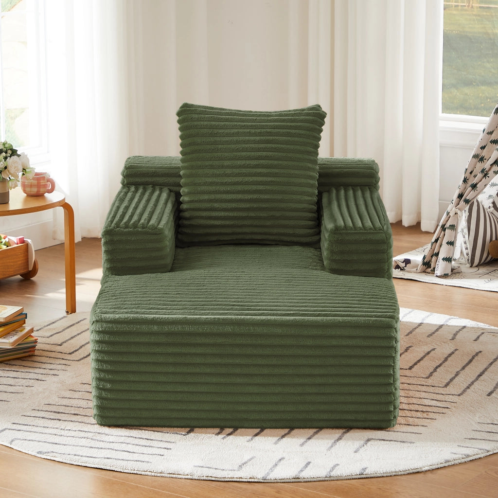 Chaise longue in velluto a coste con imbottitura in schiuma e molle insacchettate senza montaggio verde per soggiorno ufficio