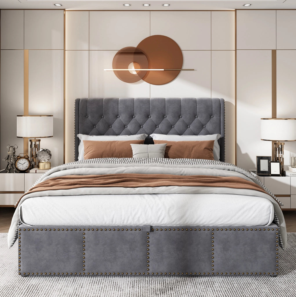 Letto contenitore matrimoniale 180x200 cm sollevabile idraulico in velluto grigio